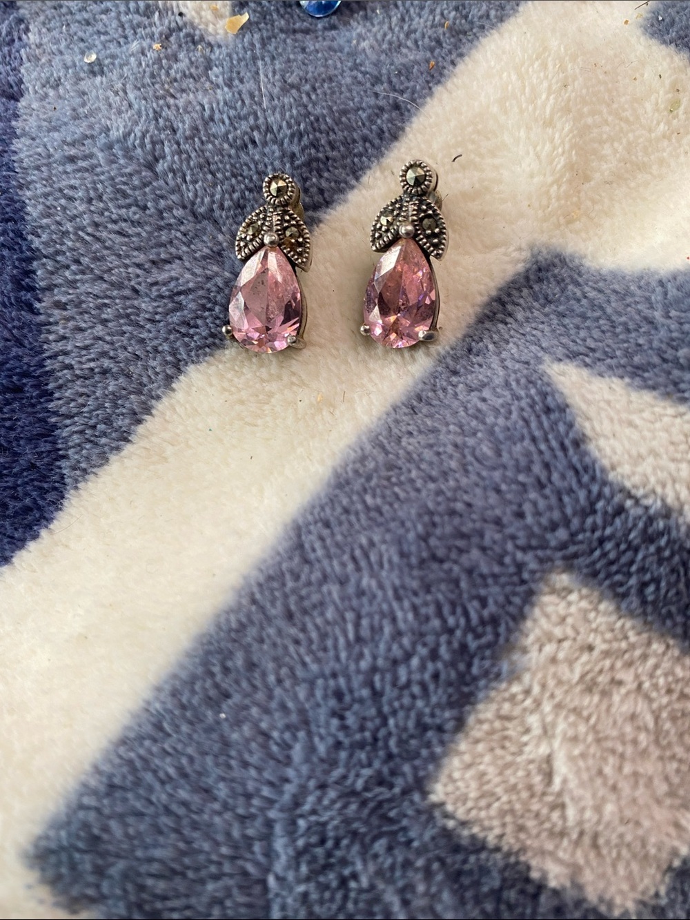 Vintage Sterling Silver Pink Ice Marcasite Teardrop Dangle Earrings 925 Art Deco